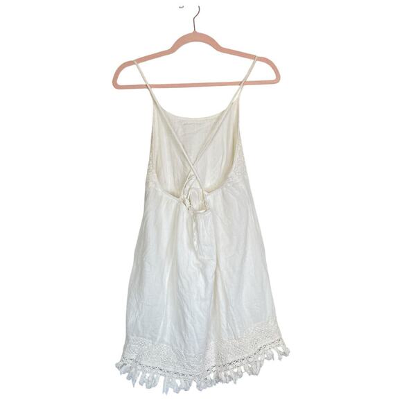 L SPACE Aloha Mini Dress Crochet Fringe Floral White Coverup Summer Size Medium - Picture 3 of 8